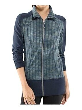 LULULEMON Asana Funnel Neck Jacket Navy Blue Green Zip-Front Like Define Size 10
